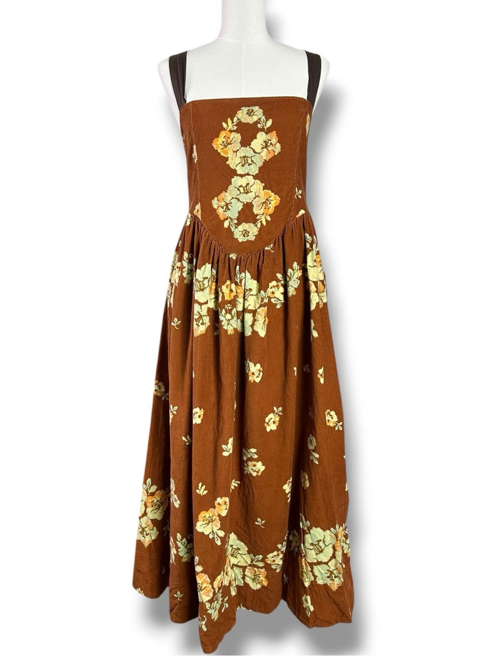 Free People Dainty Cottage Micro Corduroy Until Dawn Midi Dress Brown Large - Picture 10 of 17